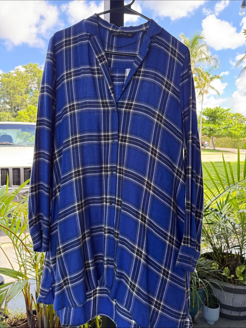 Zara Blue and Black Plaid Button-Down Shirt/ dress